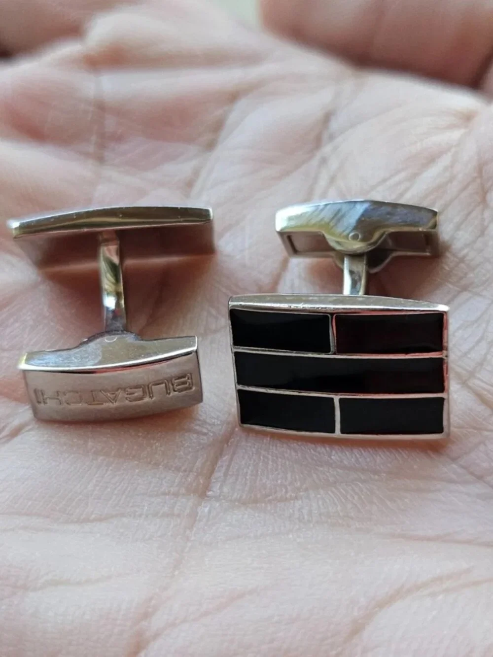 Bughatchi Cuff Link Father day Gifts Cufflinks Black/Silver Tone Stud Cuff Link